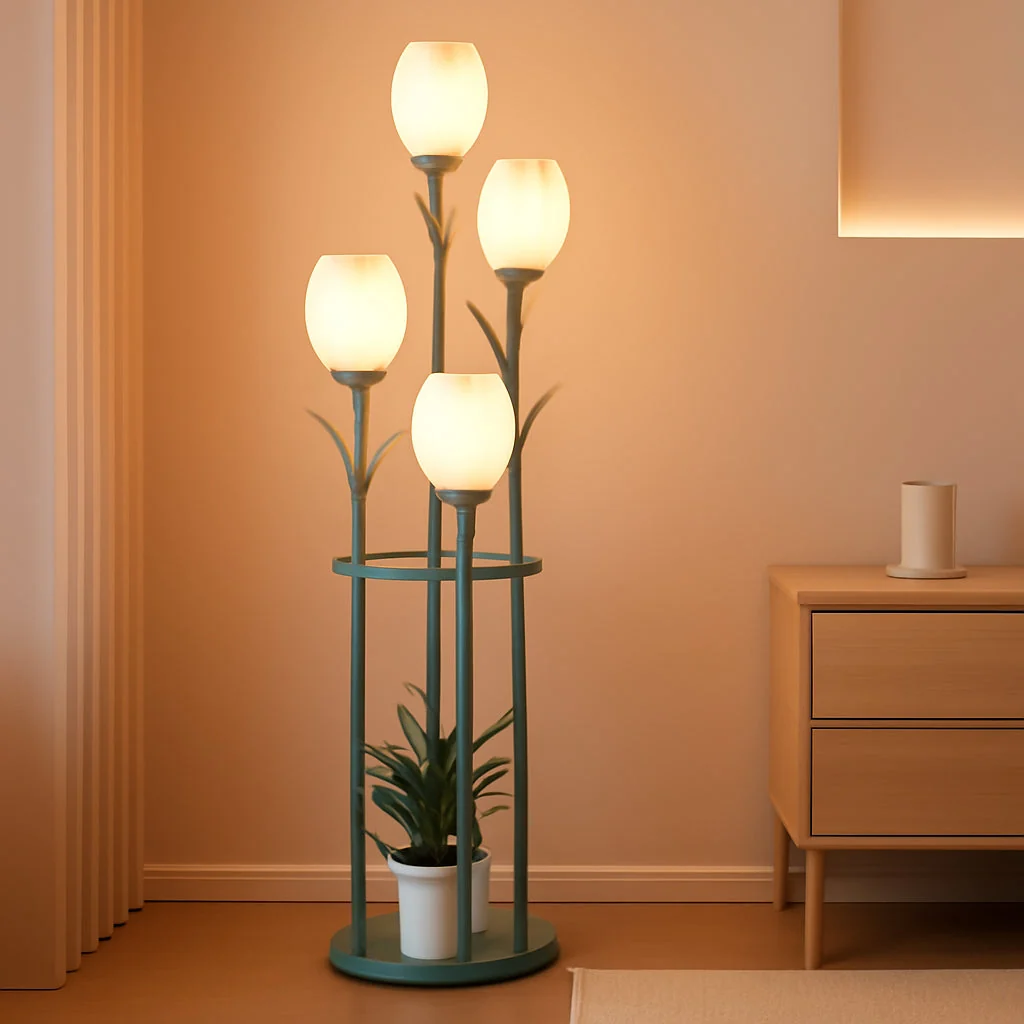 Long-Lasting Verdigris Illuminating Tulip Three LED Floor Lamp Deco Breathable