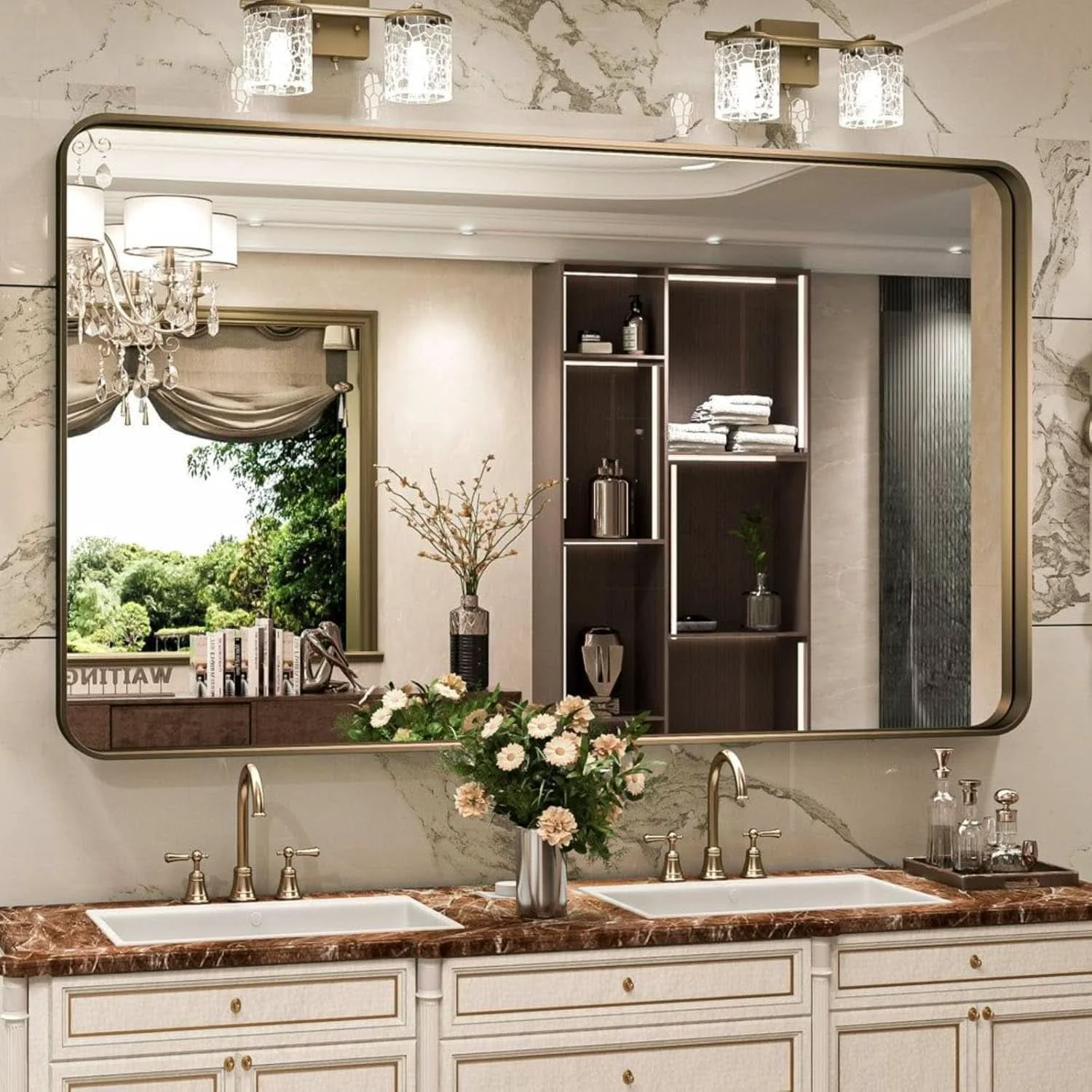 Artisan Bronze Bathroom Mirror 55×36 Inch Brushed Bronze Frame Fine
