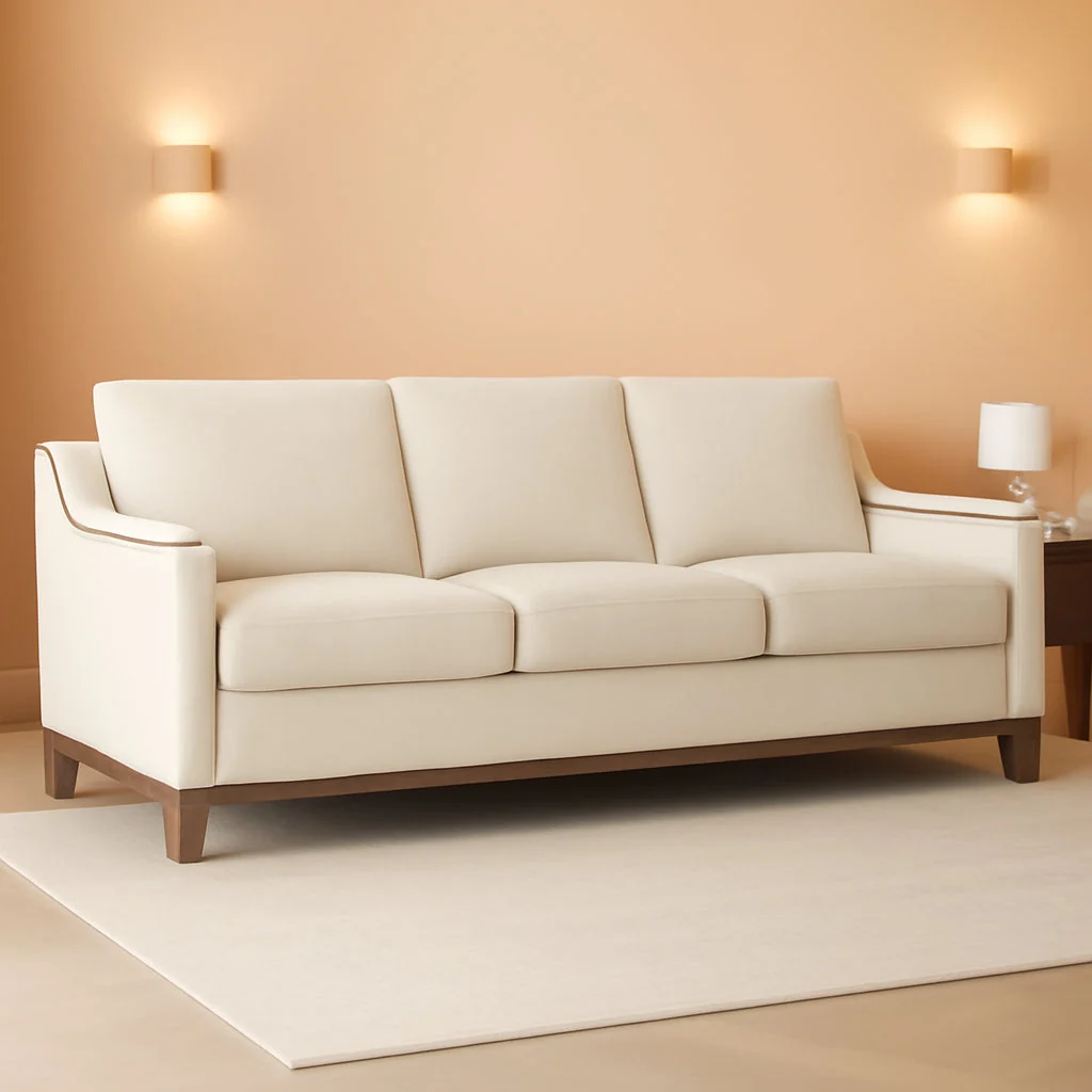 Secure Beige ThreeSeater Upholstered Sofa With Nailhead Trim Refined