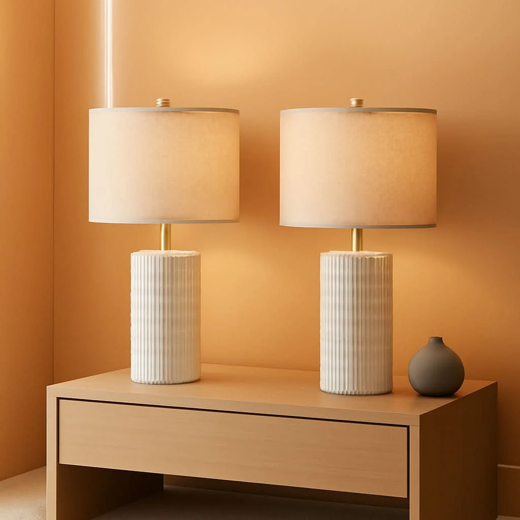 Versatile 23 Inch Modern Ceramic Table Lamps Set Of 2 White And Beige Reusable