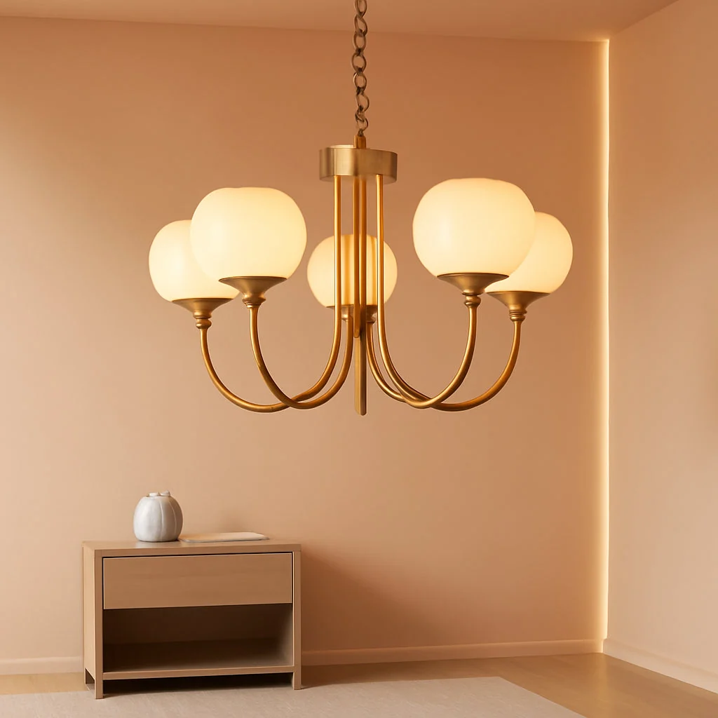 Specialty Goldtone Finish Five Lighting Milk Glass Chandelier Outstanding