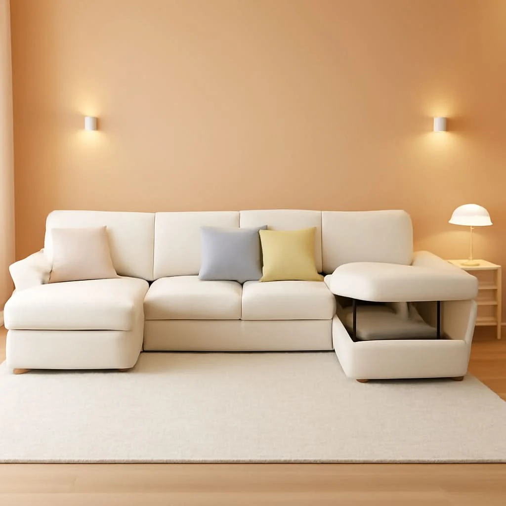 Certified 130 Inch Beige Corduroy Sectional Sofa Bed Storage Compartment Superior