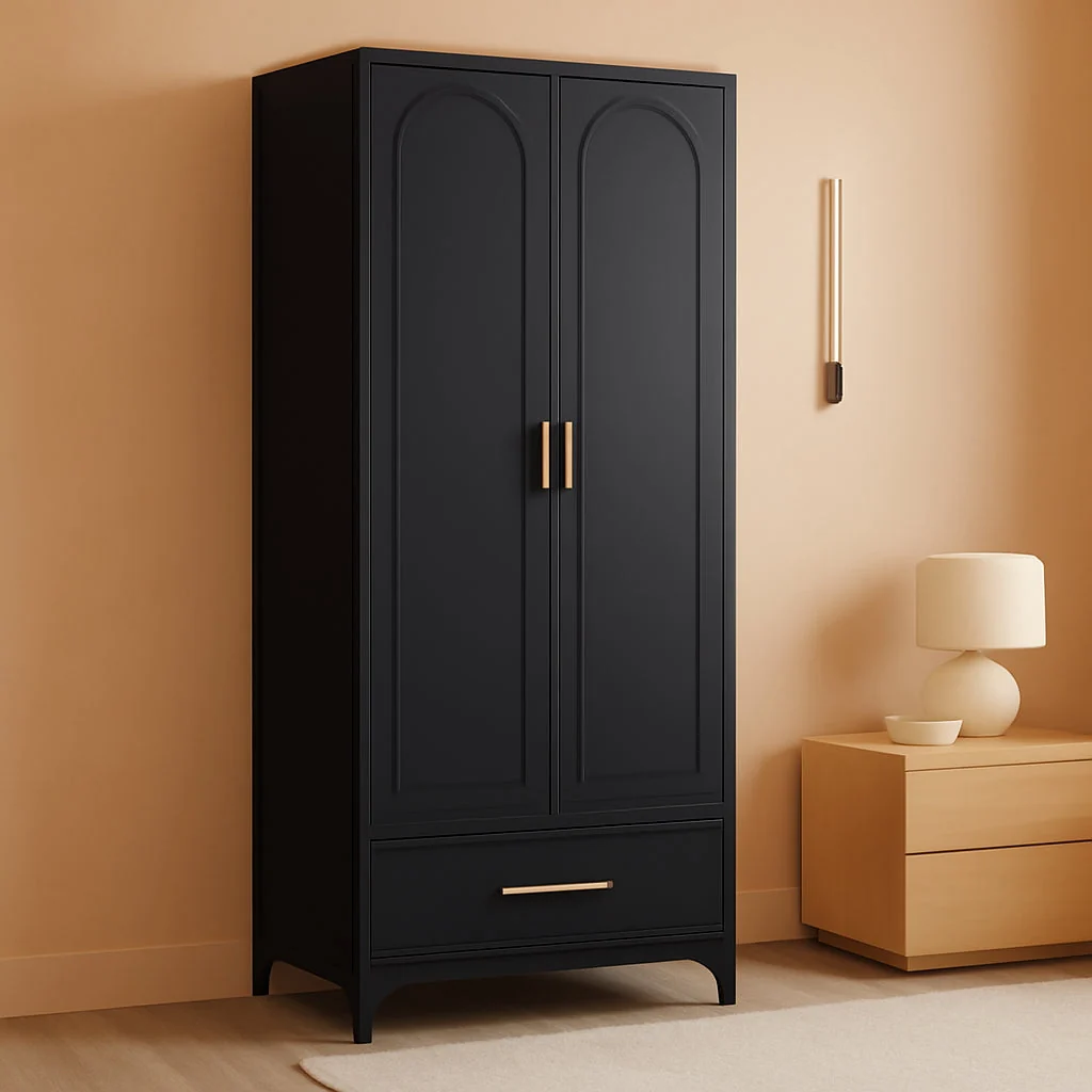 Recyclable 75In Black Industrial Pantry Cabinetry With Drawers Stylish