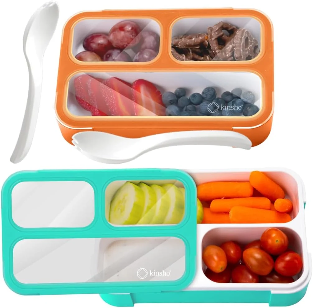 Expertly Made kinsho Snack Container Boxes for Kids Toddlers 2 Pack Teal Blue amp Orange Contemporary