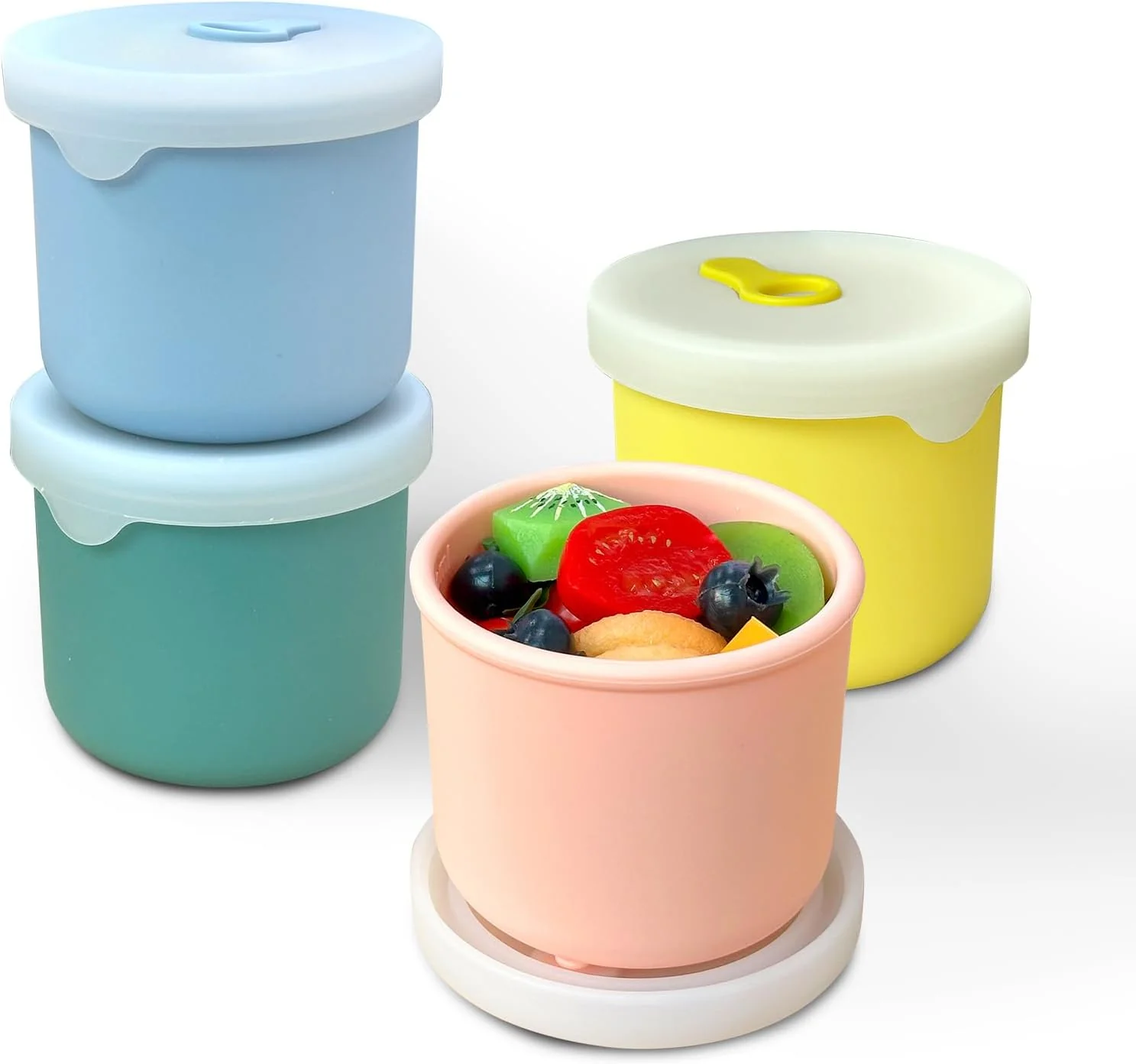 Efficient 8.5 OZ Silicone Food Storage Containers Baby Food Storage Jars with Airtight Lids and Snack Cup Lid zer Microwave and Dishwasher Safe Reusable Snack Containers for Kids Infant Toddler 4 Pcs Expertly Made