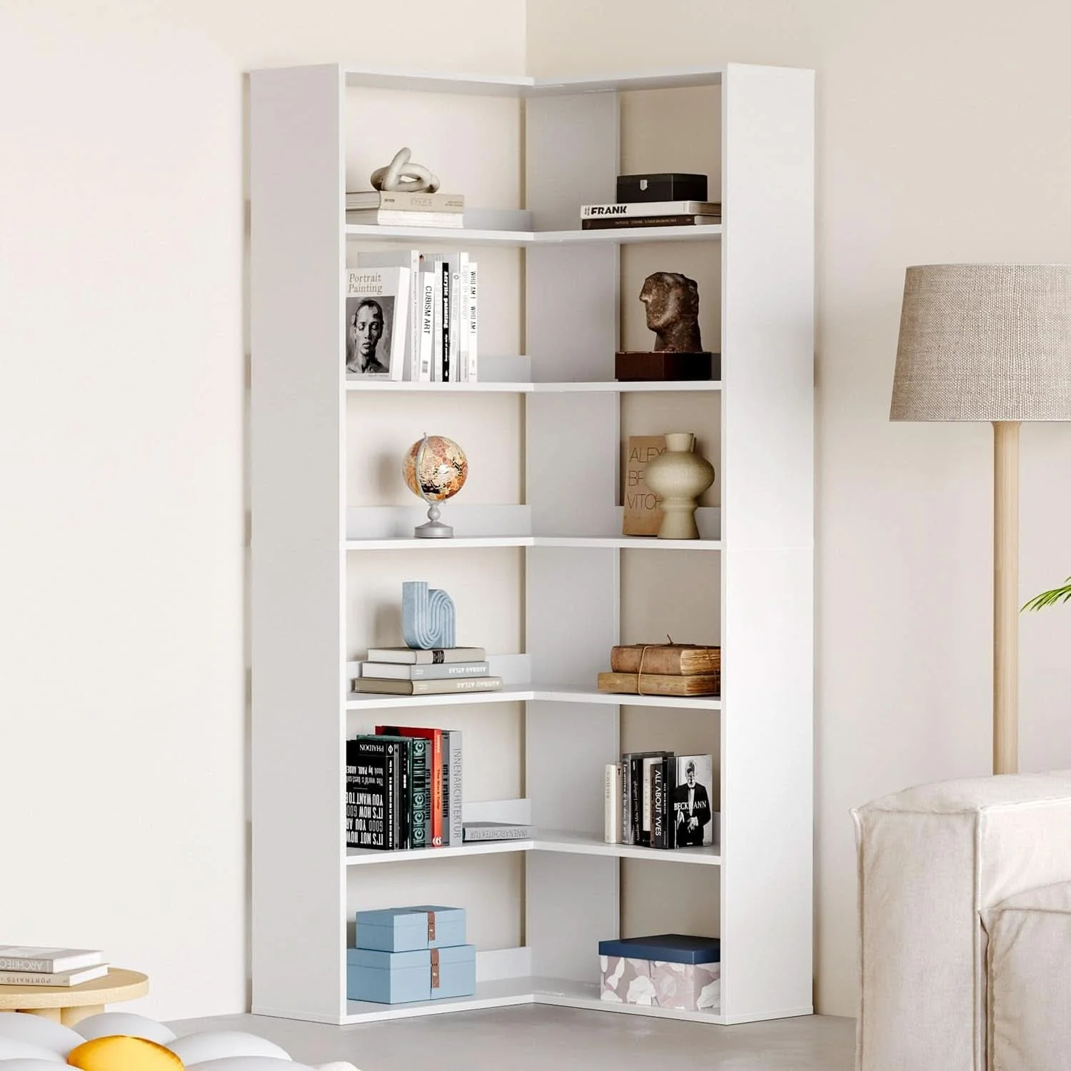 Convenient L Shaped Corner Bookshelf 23.6 Inch standing Display Functional