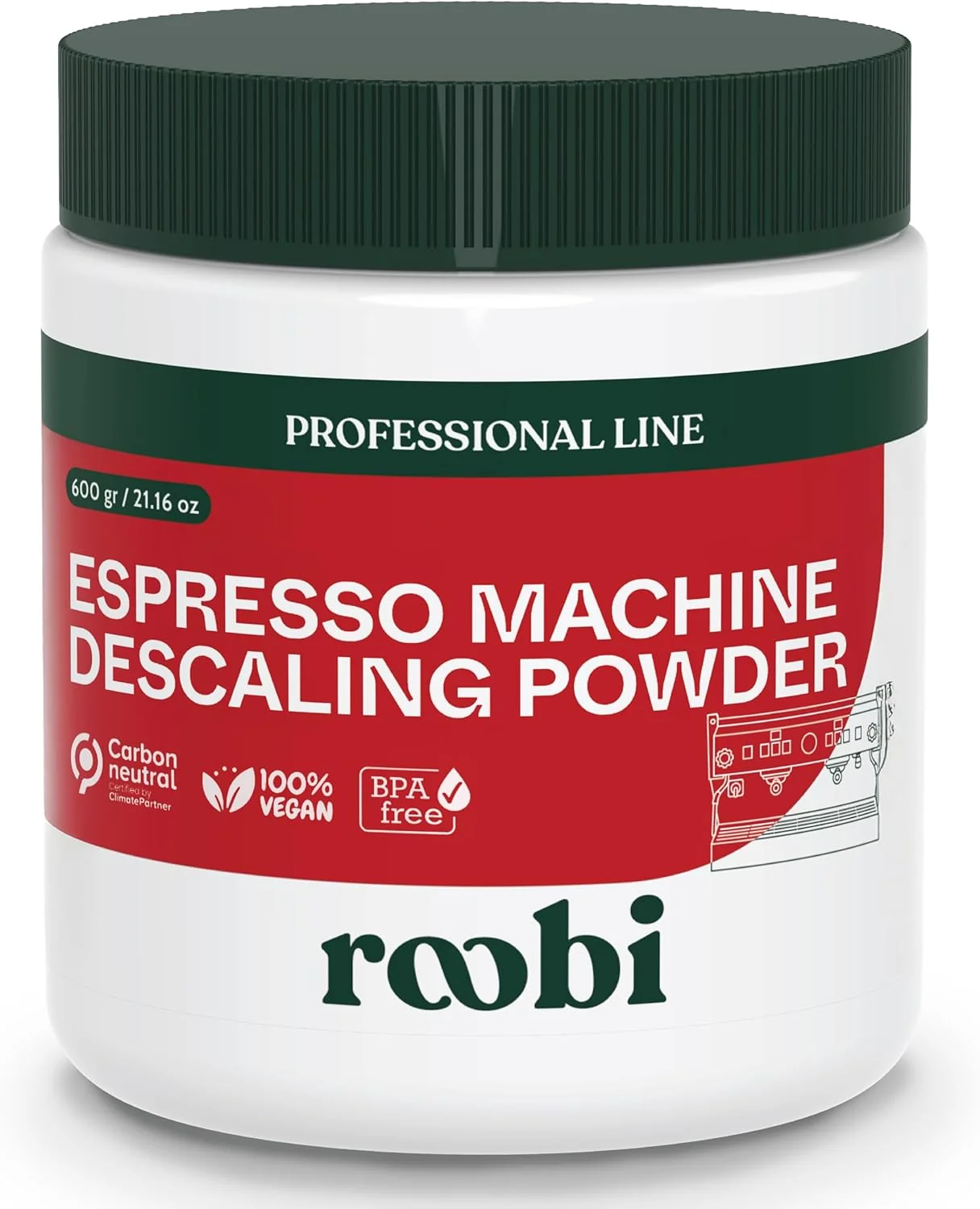 Elite Roobi Professional Espresso Machine Descaling Powder. Carbon Neutral Espresso Descaler Powder. Up to 21 uses 600gr. Lightweight