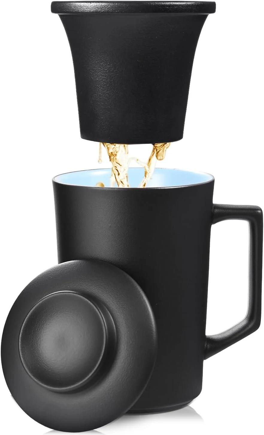 Excellent 15 OZ Porcelain Tea Infuser Cup with Lid Ceramic Tea Mug with All-Porcelain Strainers for Loose Leaf Teas Microwave and Dishwasher Safe Coffee Mug Reusable