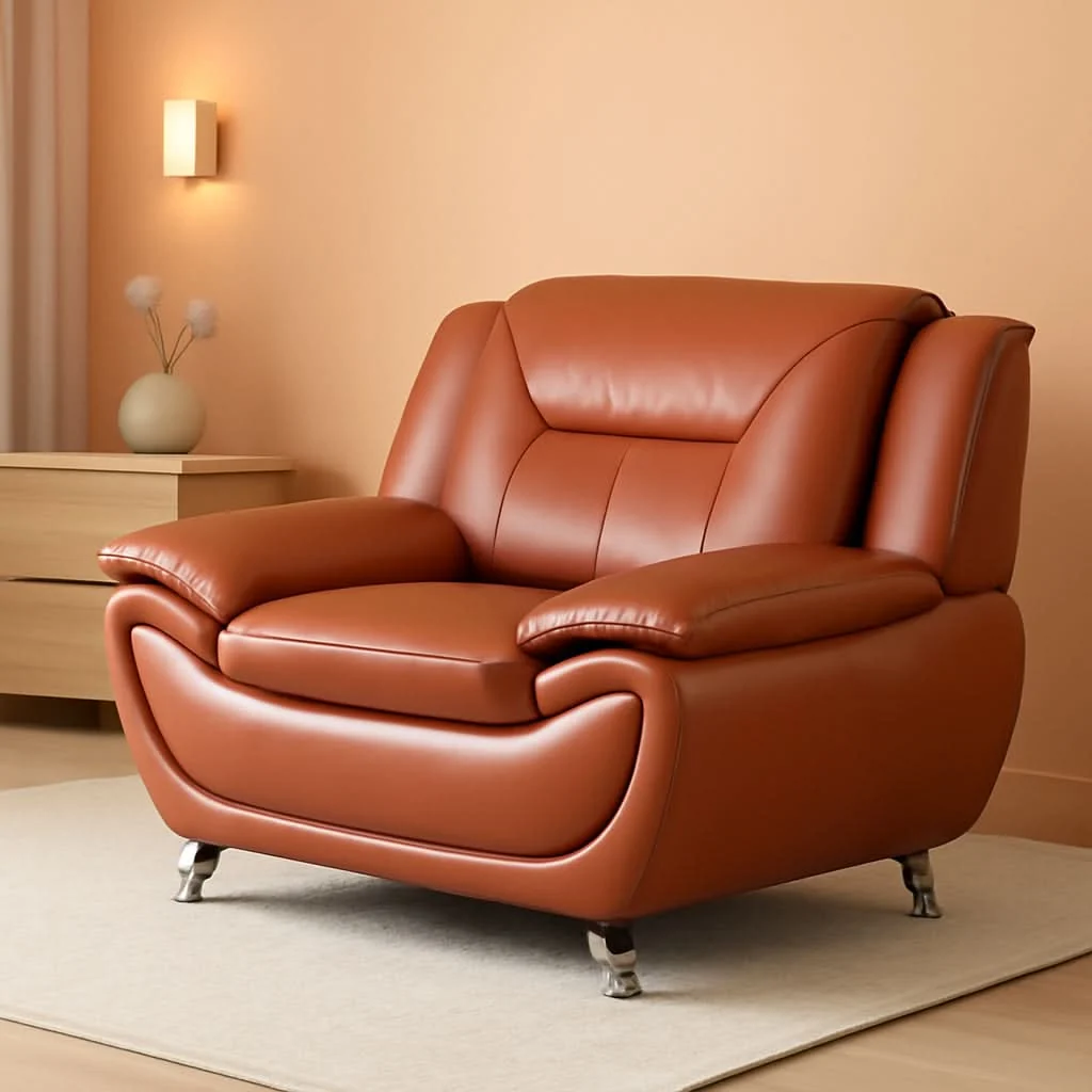 Luxury Orange Leather Sofa For Living Room With Minimalist Design Modern