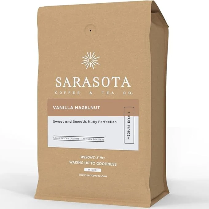 Original Design Sarasota Coffee Whole Bean Vanilla Hazelnut Medium Roast Gourmet Flavored Coffee Beans Low Acid Mold Specialty Grade Bulk Beans 5lb 80 oz Outstanding