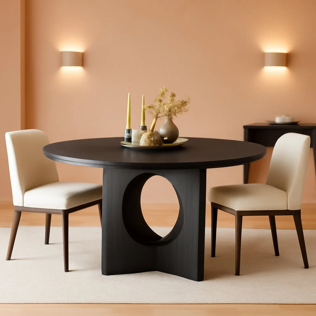 Sustainable 47 Inch Circular Layout Dining Table Black Space Saving Specialty