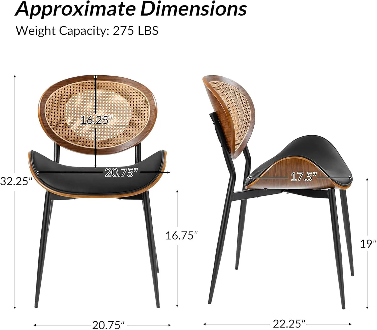 Reliable Matte Black Leather Dining Chairs Rattan Backrests Exclusive