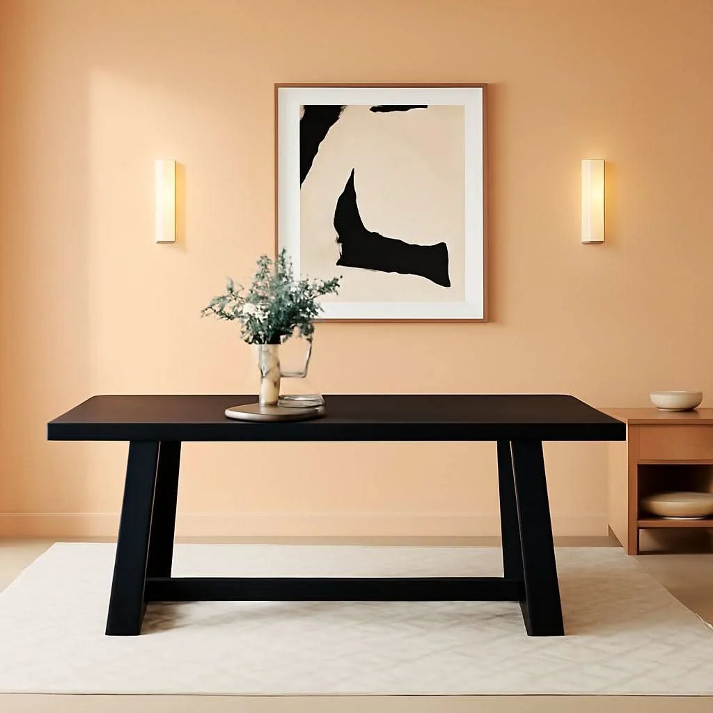 Enhanced 72 Inch Farmhouse Dining Table Solid Wood Black Wirebrush Optimized