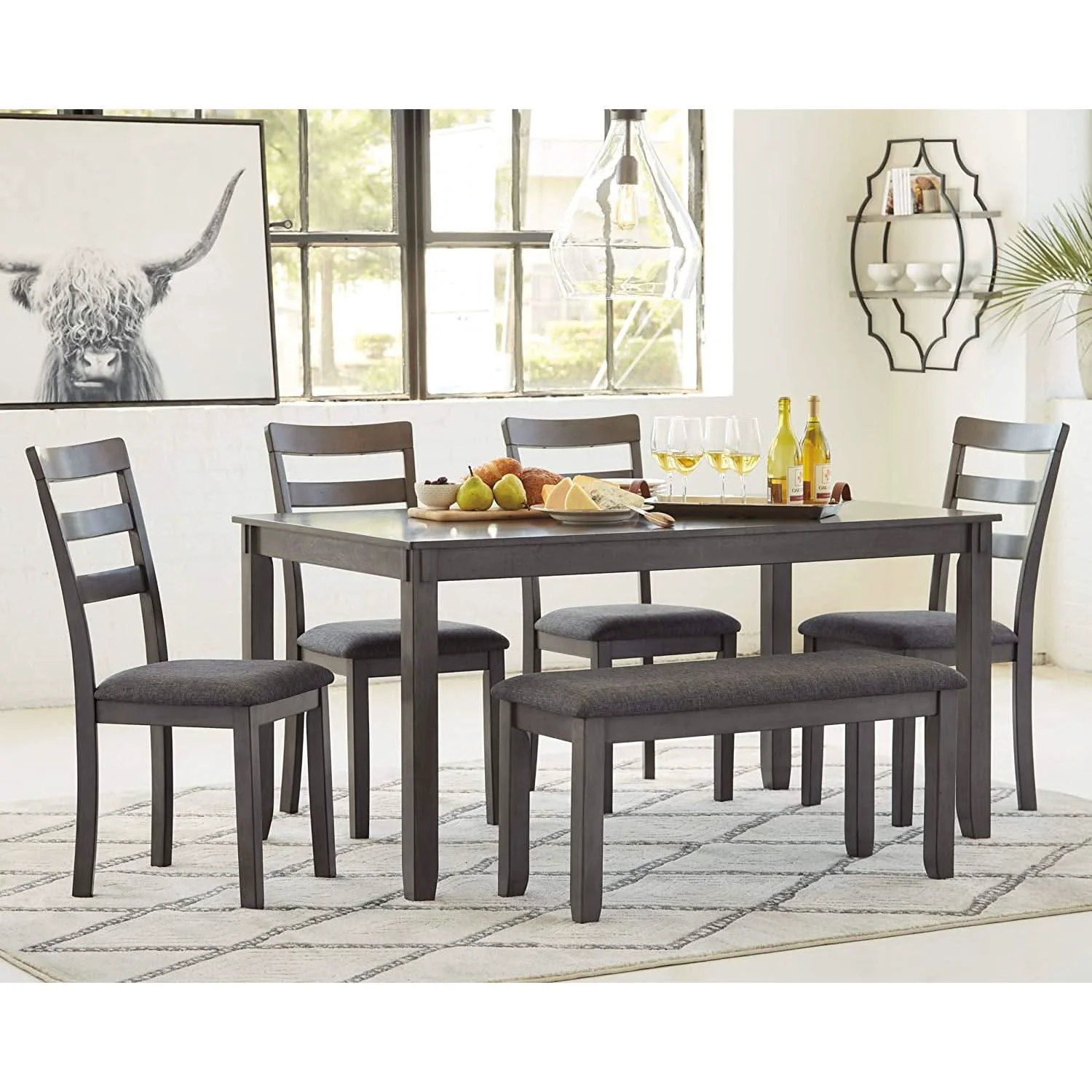 Top-Quality Gray Bridson Modern 6 Piece Dining Set With Cushions Relaxed