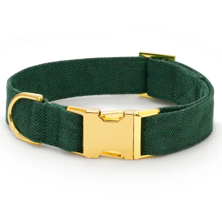Innovative Evergreen Herringbone Dog Collar with Gold Hardware Convenient