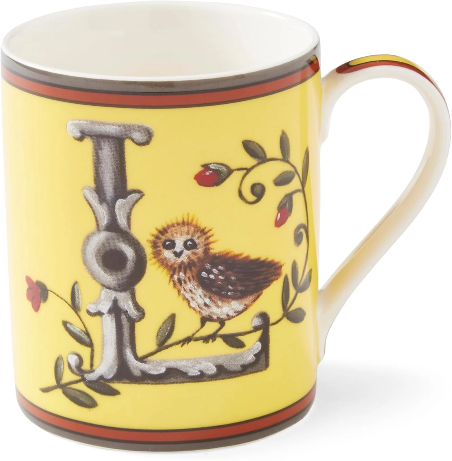 Minimalist Spode Kit Kemp 12oz Mug L lnitial – Fine China Coffee Cup with Floral Alphabet Design Custom Letter Mug for Unique Gift Giving Selected