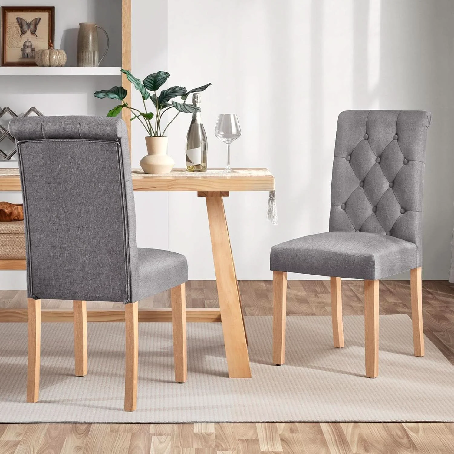 Classic Parsons Dining Chairs Set of 2 Upholstered High Back Dark Gray Specialty