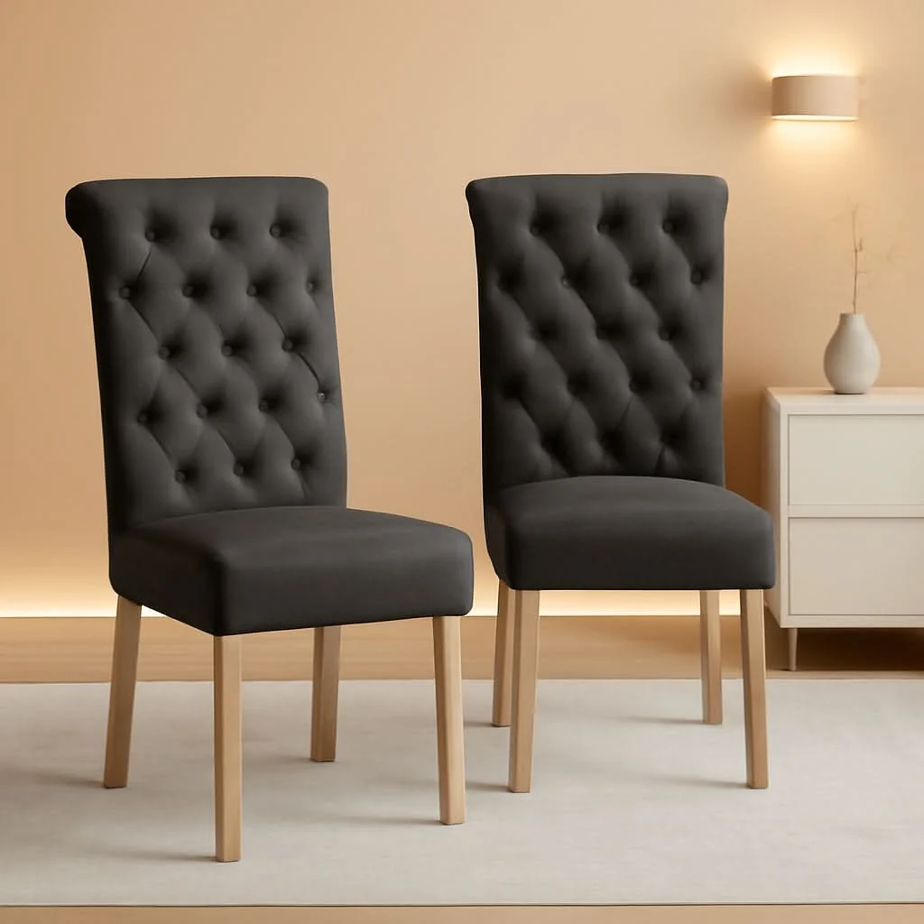 Crafted Habit Solid Wood Tufted Parsons Charcoal Dining Chairs Set Of 2 Organic