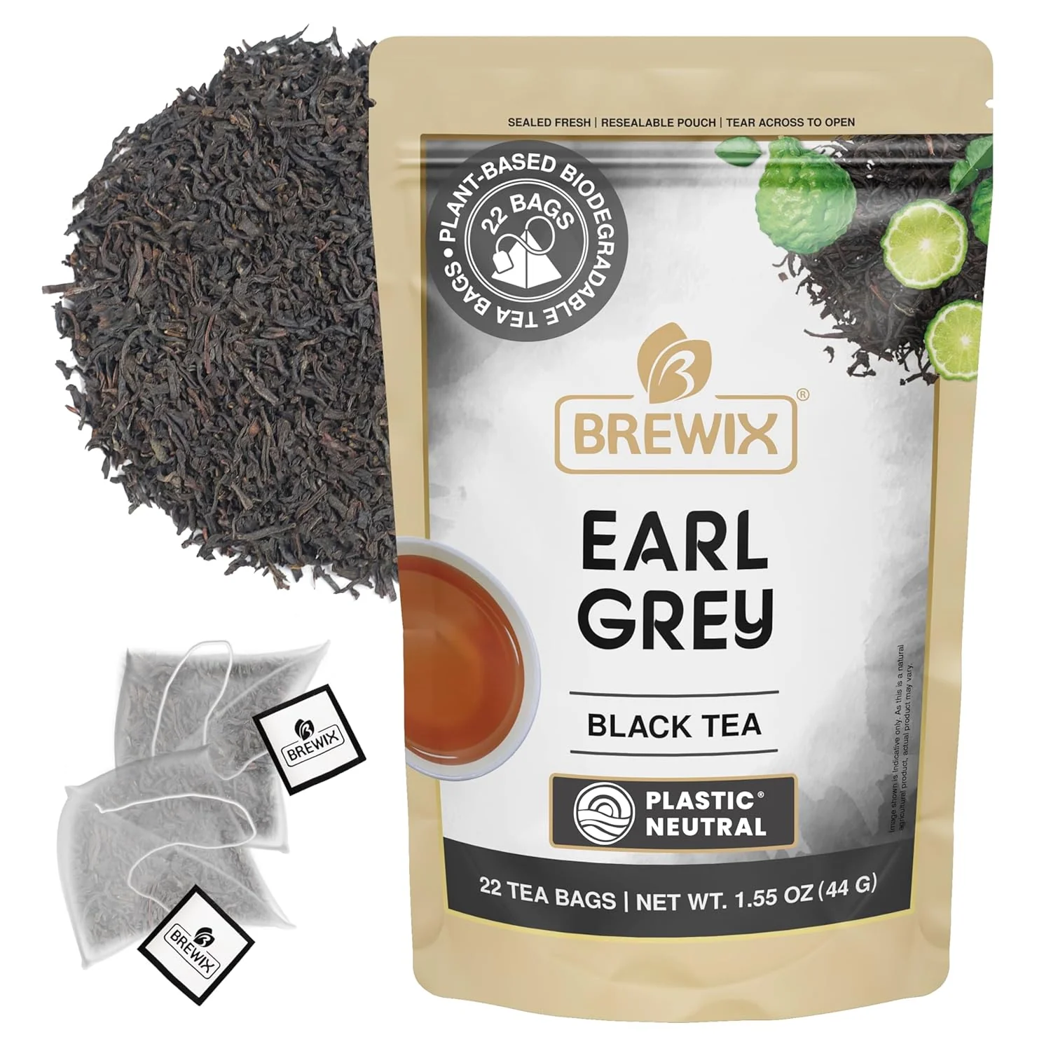 Proven Brewix Earl Grey Tea Bags 22 Pyramid Tea Bags Long Leaf Indian Black Tea with Bergamot Packed in Resealable Ziplock Pouch Black Tea with Bergamot Fast
