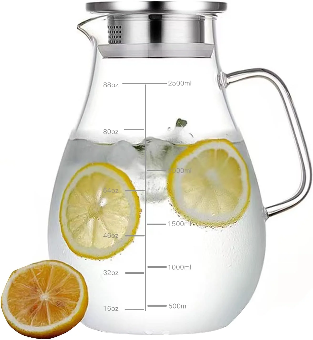 Excellent 84.5oz Borosilicate Glass Teapot with 304 Stainless Steel Lid amp Built-in Strainer Stovetop amp Microwave Safe Tea Kettle for Loose Leaf Iced Fruit Herbal Tea 2500ml Clear Pot Superior