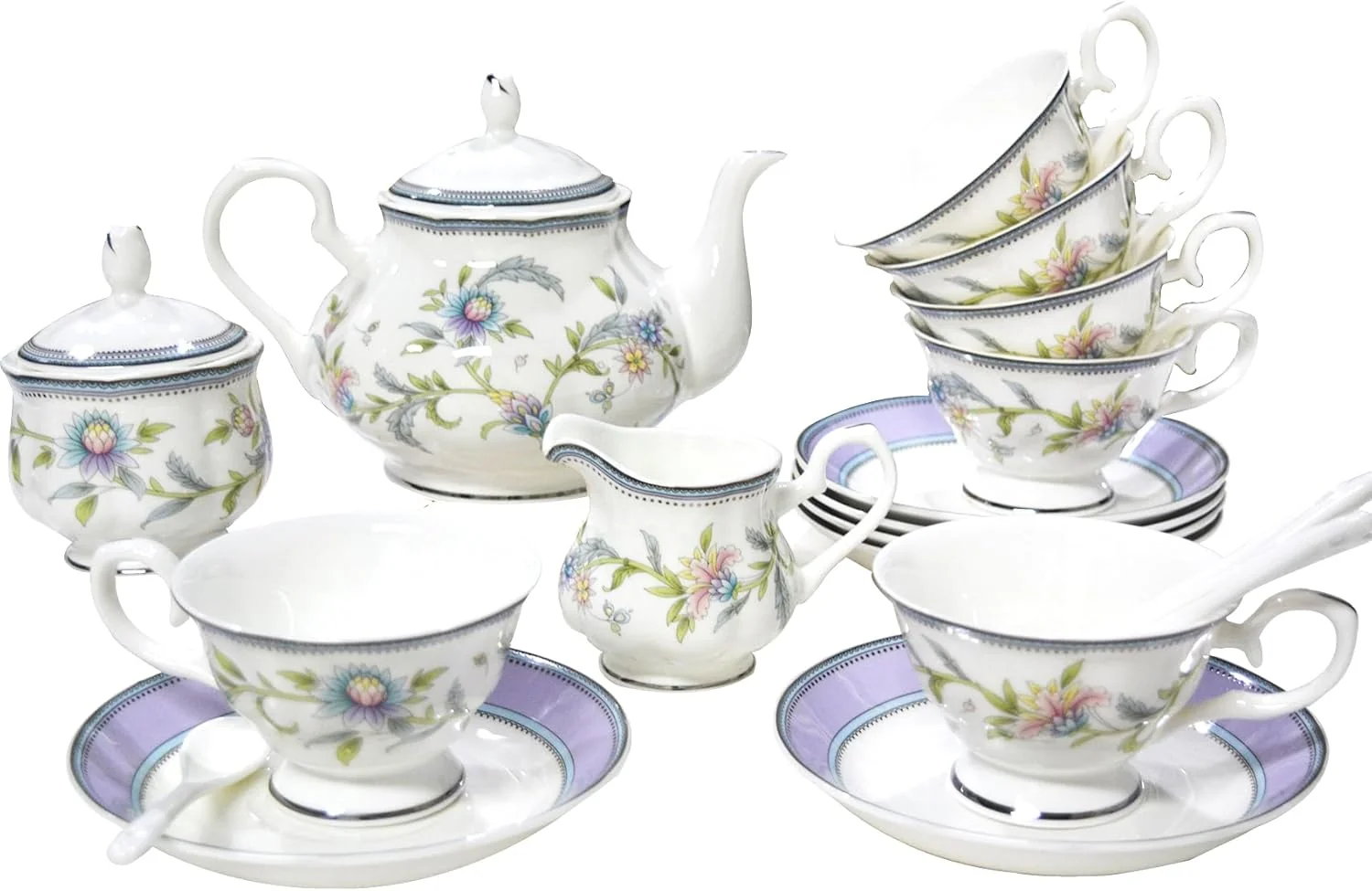 Safe Bone China Tea Set 21-Pieces Porcelain Tea Set for Adults Tea Cups And Saucers for 6 with Teapot Spoons Sugar Bowl Creamer Pitcher Reliable