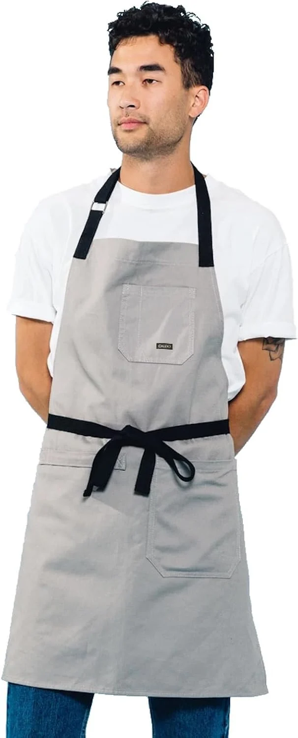 Fine Crafted Caldo Daily Cotton Kitchen Apron for Cooking- Mens and Womens Professional Chef or Server Bib Apron Dependable