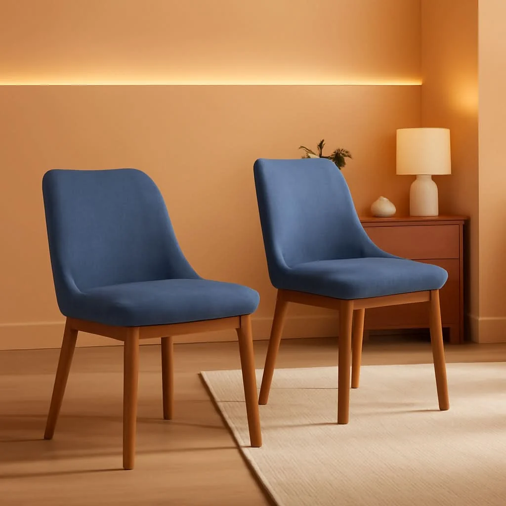 Premium Material Azalea Blue Fabric and Walnut Wood Dining Chairs Set of 2 Practical