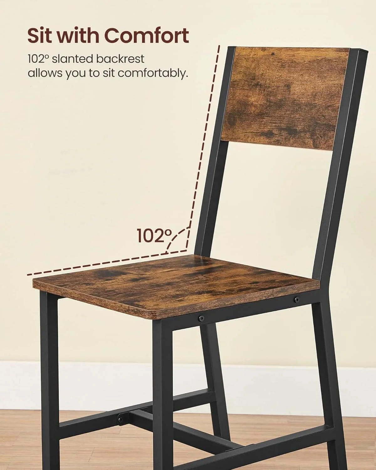 Relaxed Dining Chair Set of 4 Rustic Brown Chairs With Metal Frame Contemporary