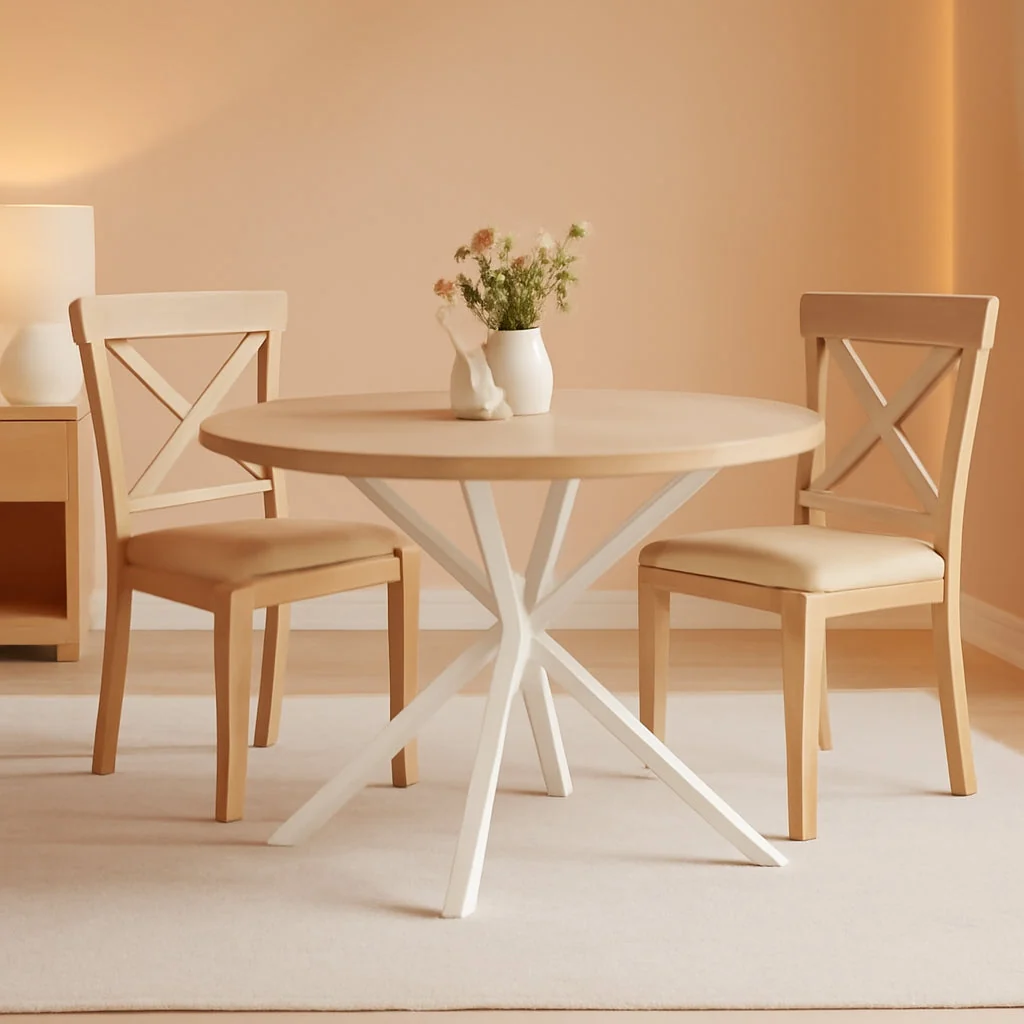 Fine Crafted Natural Oak Round Dining Table With Rounded Edges For Four 47.2Inch Eco-Friendly