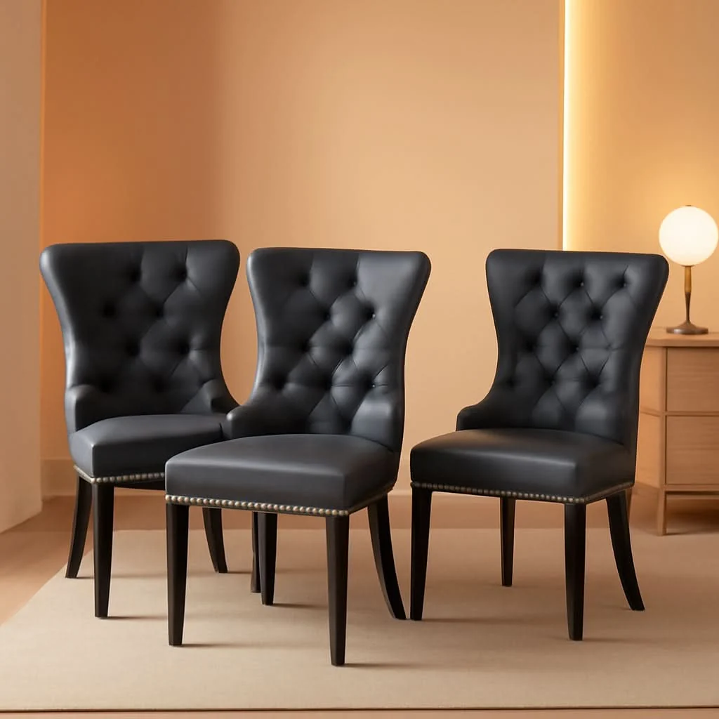 Environmentally Friendly Leather Dining Chairs Set Of 4 Wingback Upholstered With Nailhead Trim Premium Material