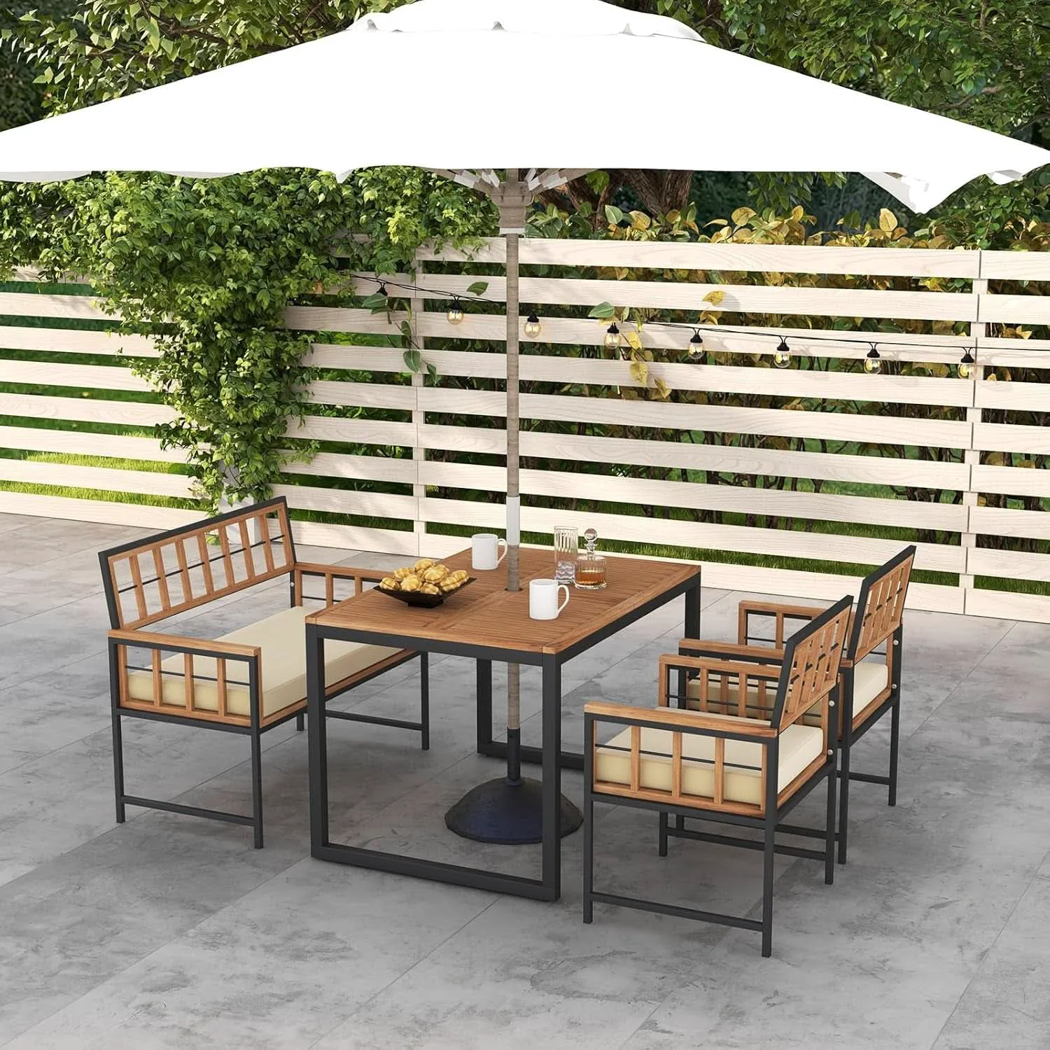 Flexible 4 Piece Patio Dining Set With 47 Inch Acacia Table Responsible