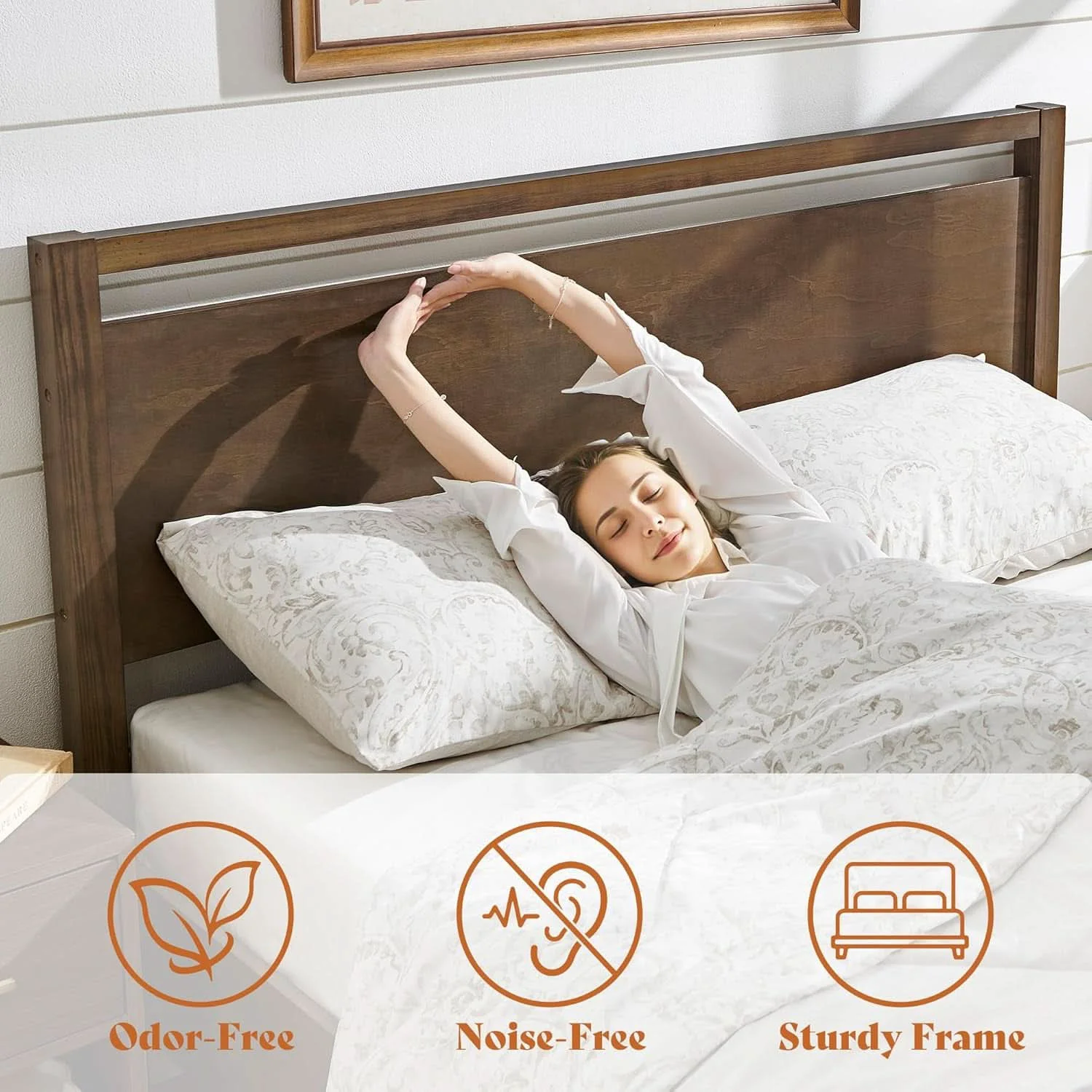 Relaxed Queen Size Hardwood Platform Bedroom Frame Headboard Natural