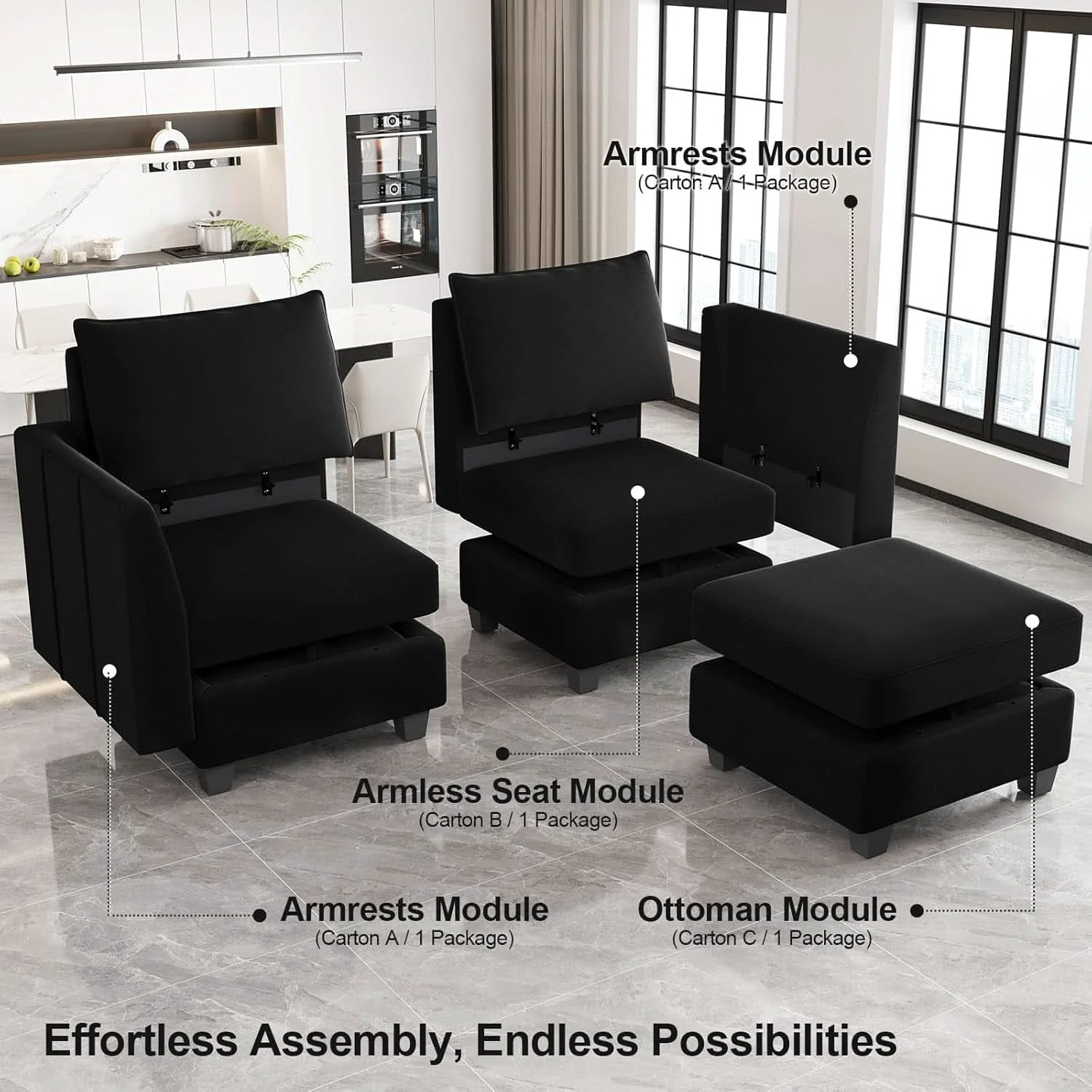 Modern Large Modular Sectional Sofa Bed with Storage Comfort Relaxed