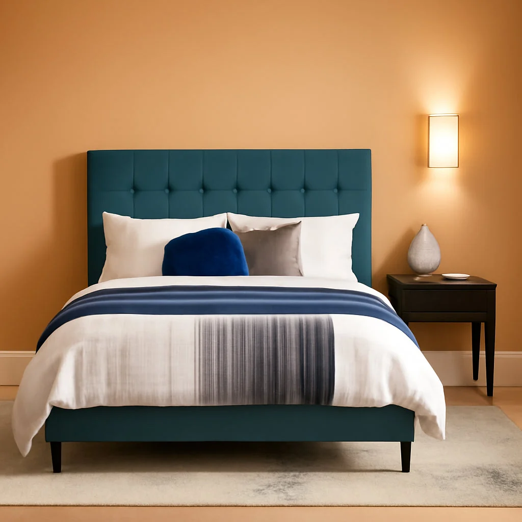 Premium Material Queen Platform Tufted Upholstered Bed Teal Velvet Texture Exceptional