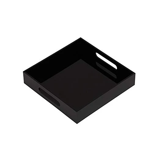 Trusted Glossy Black Sturdy Acrylic Serving Tray with Handles Breathable