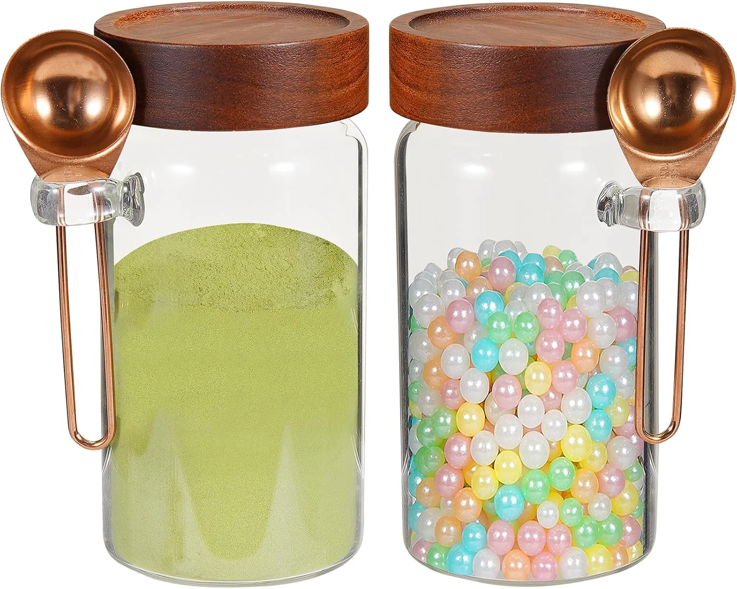Versatile Glass Jars with Spoons Sugar Coffee Canister Round Glass Food Storage Jar for Spice Pantry Tea Coffee Bean Salt 2×550ml 18oz Natural