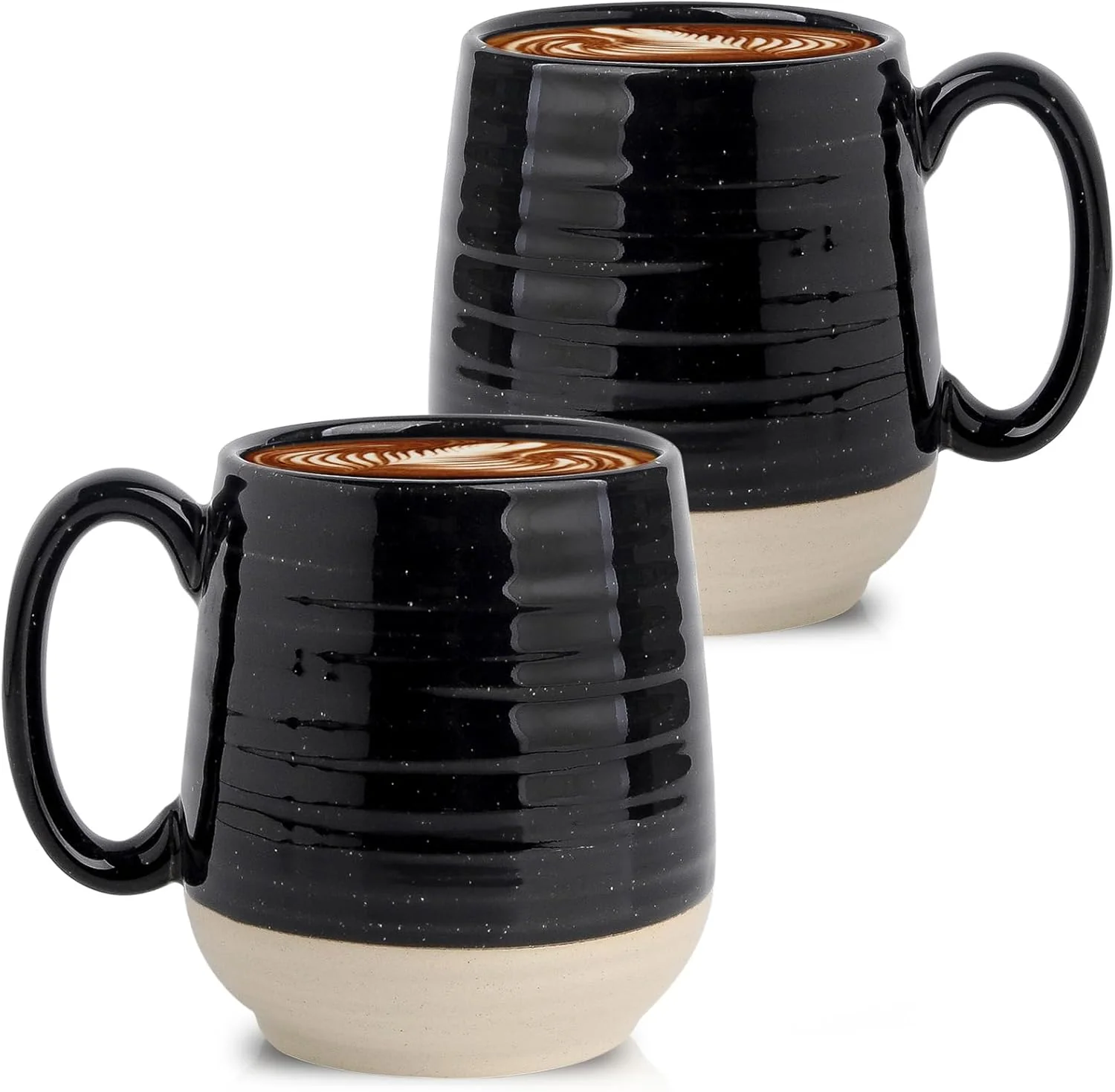 Fine Hasense Coffee Mugs Set of 2 20 oz Coffee Cups Ceramic Big Tea Cup with Comfortable Handle Black Coffee Mug Set for Office and Home Exclusive