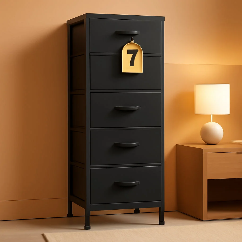 Classic Black Extended Fabric Dresser Vertical Seven Drawers Refined