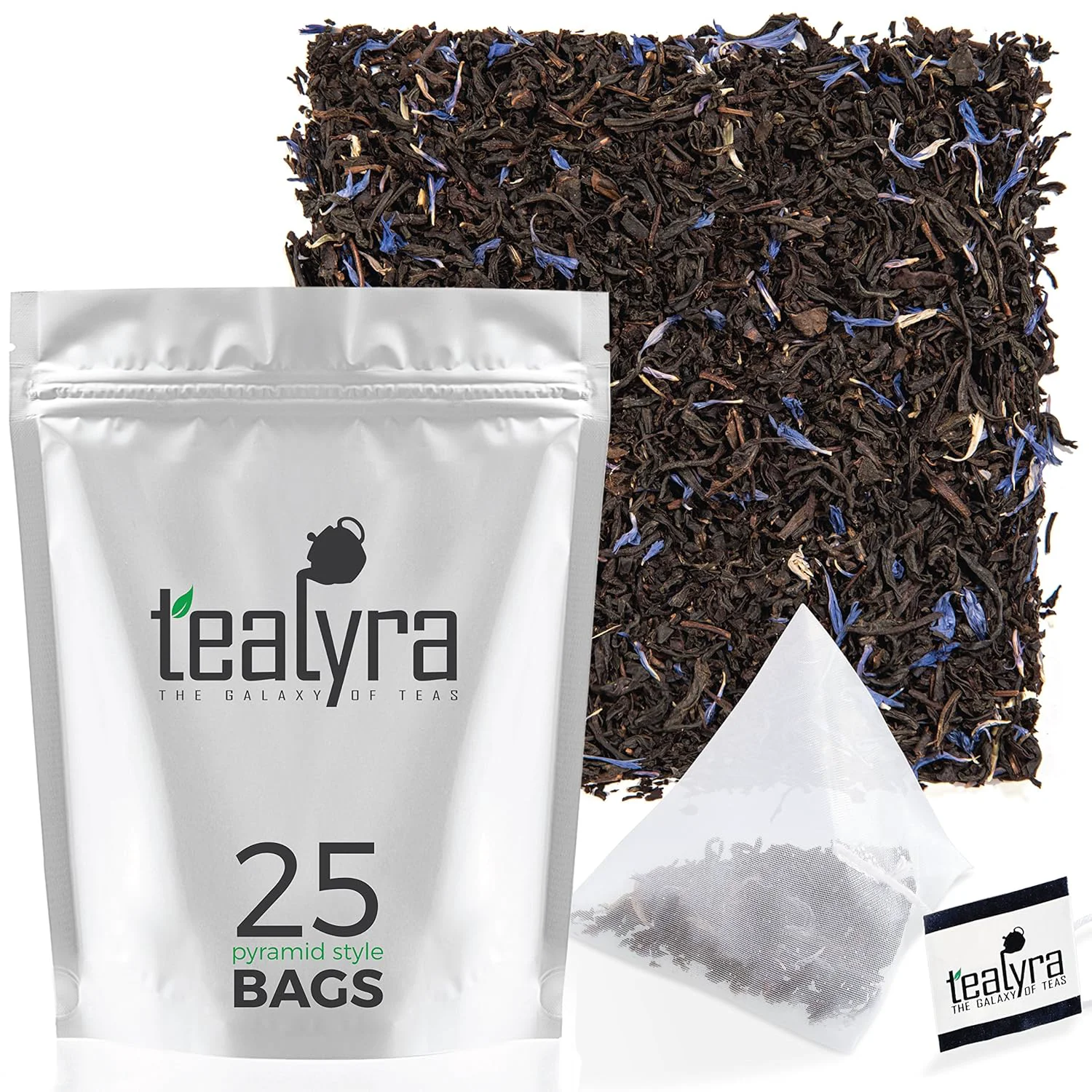 Pure Tealyra – Cream Earl Grey Tea Pyramids Bags – Classic Black Leaf Tea – Citrusy with Vannilla Flavor – 25 Sachets 2-ounce Selected