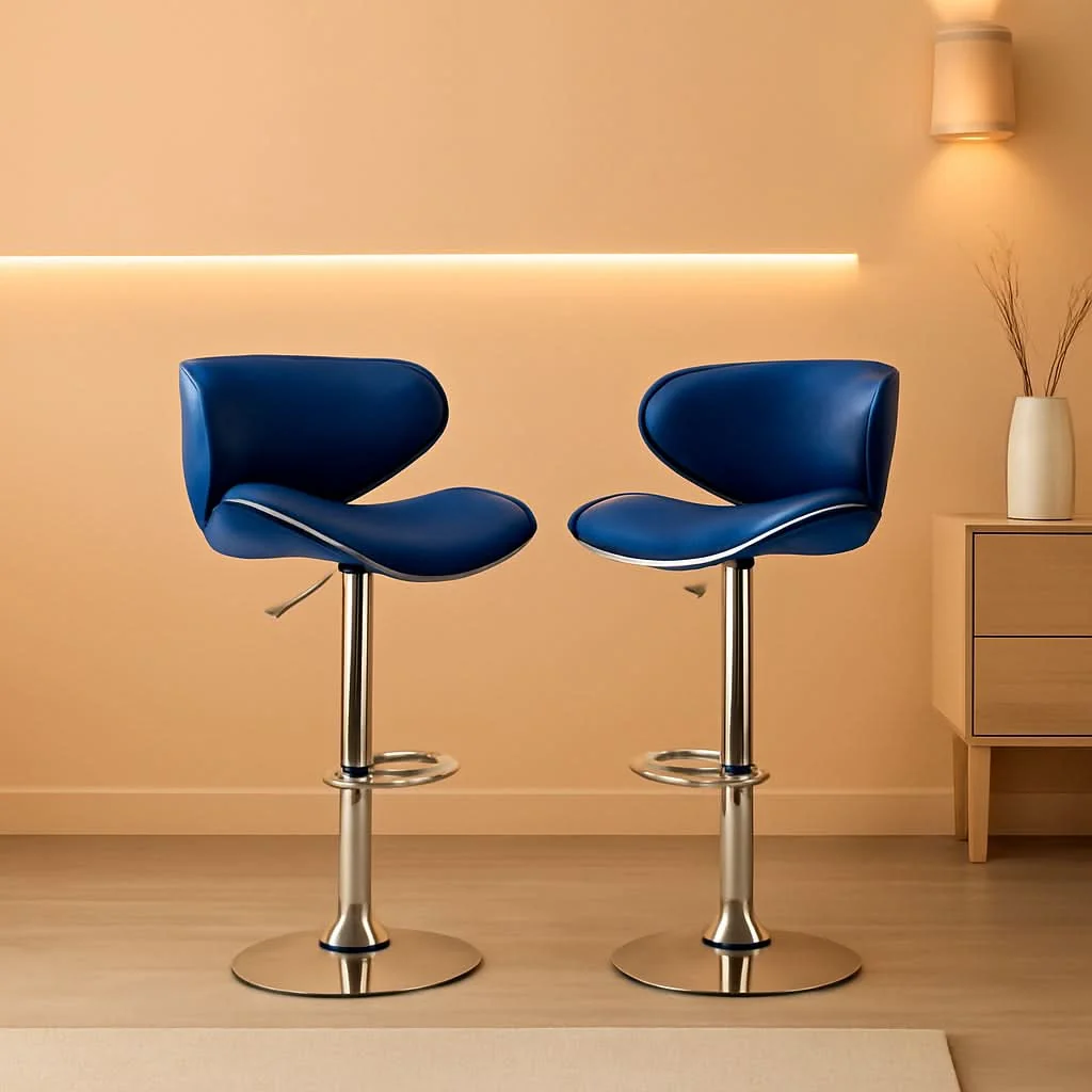 Recyclable Blue Velvet Upholstered Adjustable Swivel Barstool Set Of 2 Organic