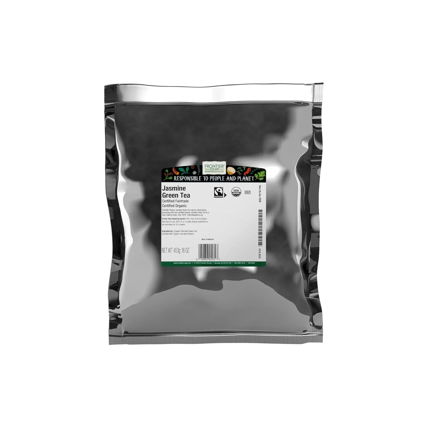 Fine Crafted Frontier Co-op Organic Fairtrade Jasmine Green Tea All Natural Loose Leaf Tea Leaves Kosher 16 Ounce Pack of 1 Safe