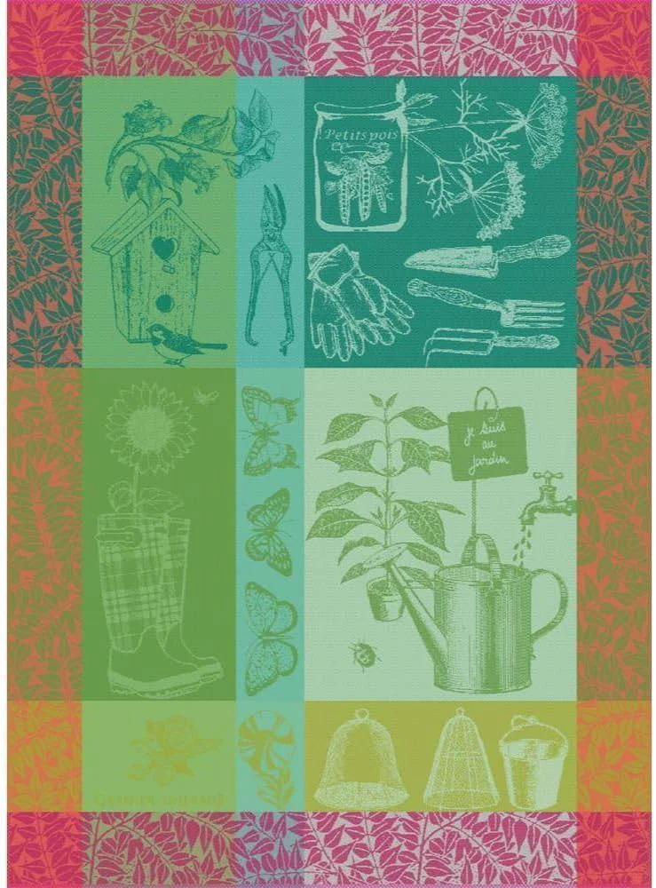 Exclusive Garnier Thiebaut Mon Petit Jardin Printemps My Little Spring Garden French Kitchen Towel 22 x30 Cotton Jacquard High-End
