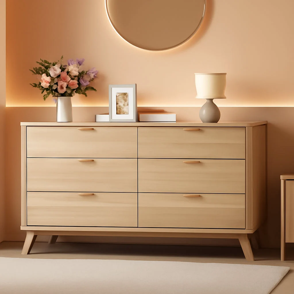 Certified 55 Inch Wide Fluted Dresser With Six Drawers Oak Finish Classic