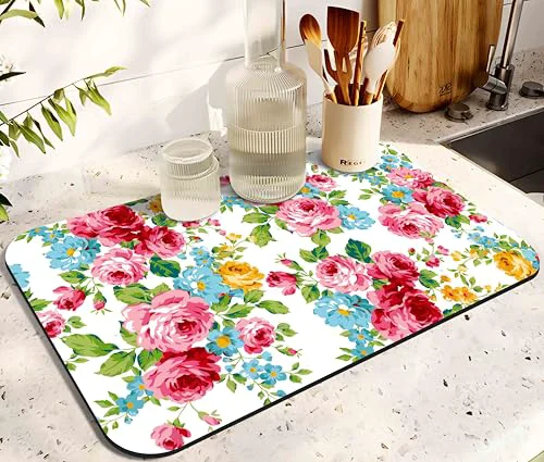 Minimalist Dish Drying Mat for Kitchen Counter 20x12in Washable Quick Dish Drying Pad Rubber Backed Absorbent Draining Mat Fit Kitchen Counter Efficient