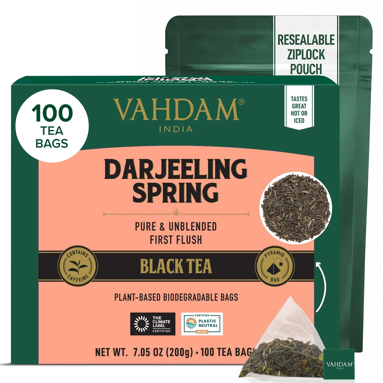 Secure VAHDAM Darjeeling Spring Tea Bags 100 Count Exotic First Flush Black Tea Premium Long Leaf Quality Aromatic Robust Flavor Unblended Darjeeling Tea Caffeinated Non GMO Resealable Ziplock Pouch Optimized