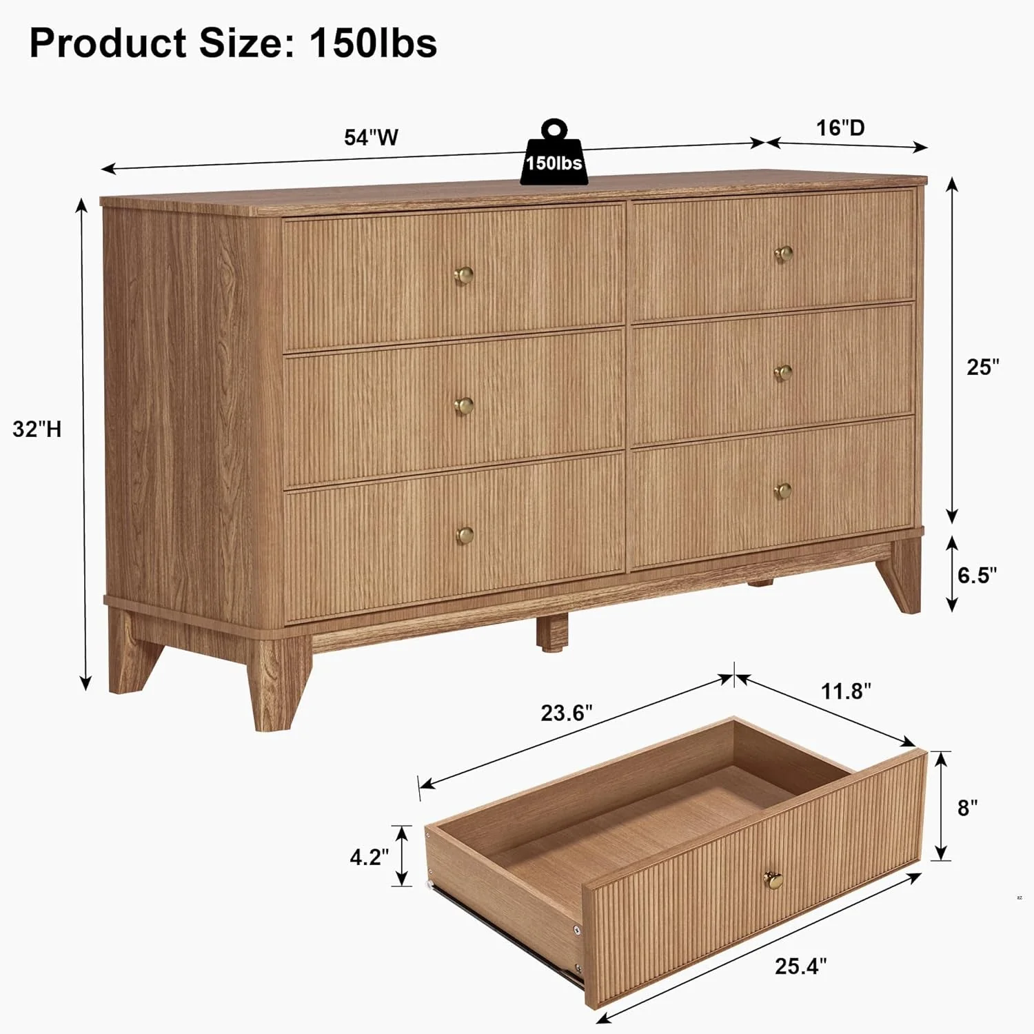 Reliable Multifunctional Fluted Storage Dresser 54 Inch Wide Consistent