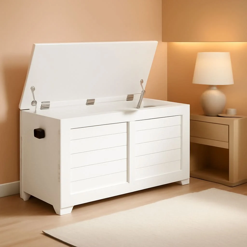 Stylish Cloud White LargeCapacity Storage Bench Hinges Chest Reliable