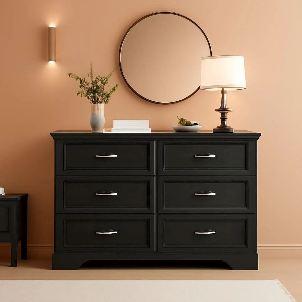 Versatile Charcoal Six Drawer Dresser With Handcrafted Woodwork Fine Crafted