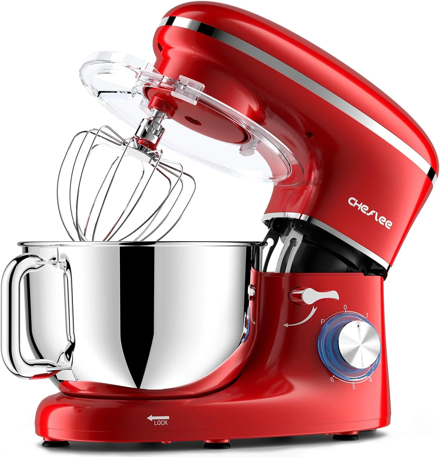 Reusable CHeflee Stand Mixer 600W 6 P With 6.5QT Stainless Steel Bowl Dough Hook Wire Whip Beater for Most Home Cooks Red Certified