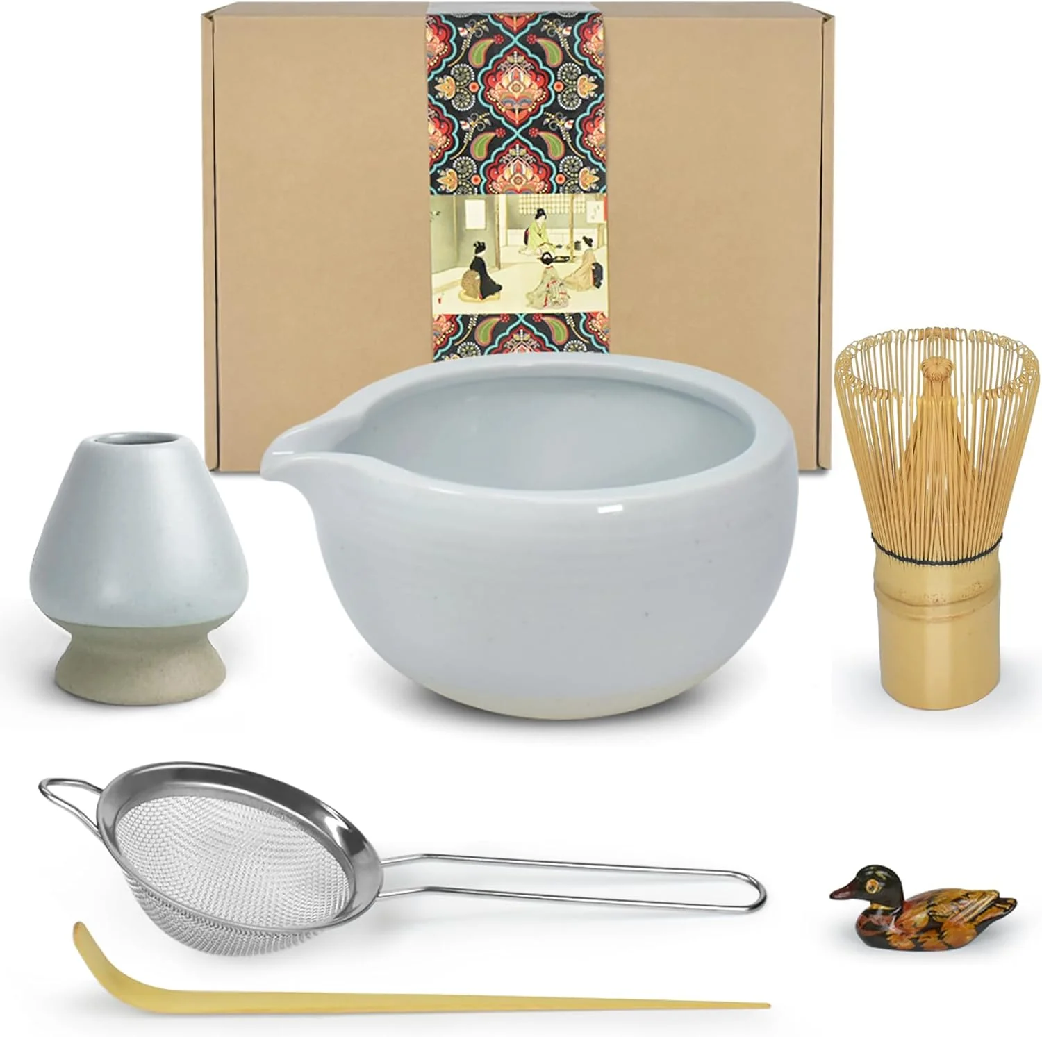 Powerful Artcome Matcha Ceremony Kit for Japanese Tea Ceremony Bowl with Pouring Spout Whisk Tea Scoop Matcha Powder Strainer Natural
